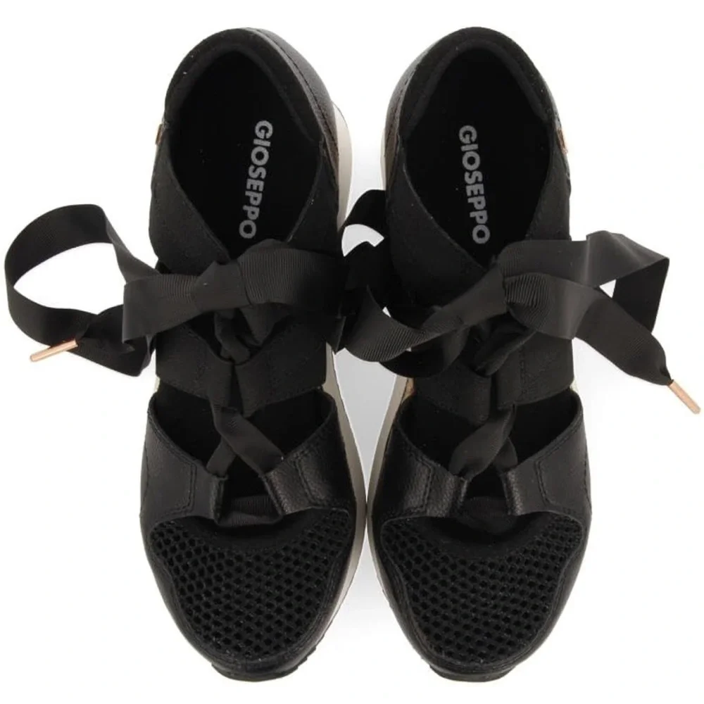 Gioseppo Black Sport Wedge Sneakers with Ribbon Straps Sizes 7.5 & 9.5